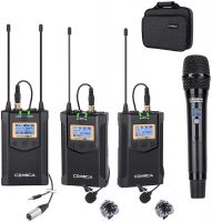 CVM-WM100 Plus 48-Channel Wireless Lavalier Lapel Microphone System for DSLR Cameras,XLR Camcorder(1RX+2TX+1HTX)