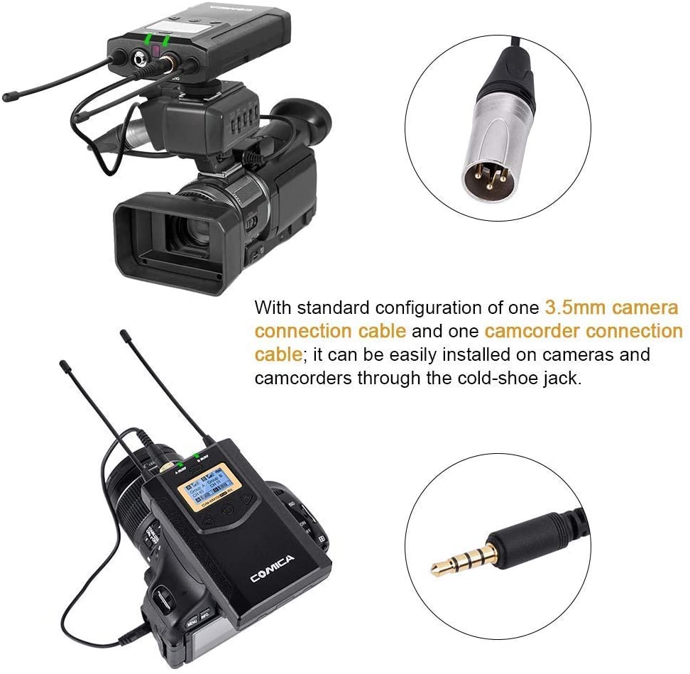 CVM-WM100 Plus 48-Channel Wireless Lavalier Lapel Microphone System for DSLR Cameras,XLR Camcorder(1RX+2TX+1HTX)