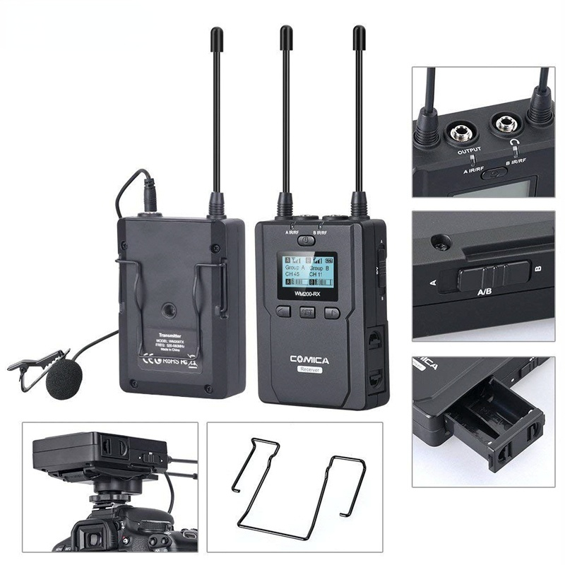 CVM-WM200C 96-Channels UHF Wireless Lavalier Lapel Microphone System for Canon Nikon Sony DSLR Cameras,XLR Camcorders