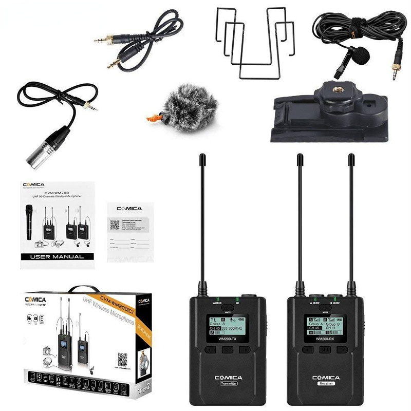 CVM-WM200C 96-Channels UHF Wireless Lavalier Lapel Microphone System for Canon Nikon Sony DSLR Cameras,XLR Camcorders