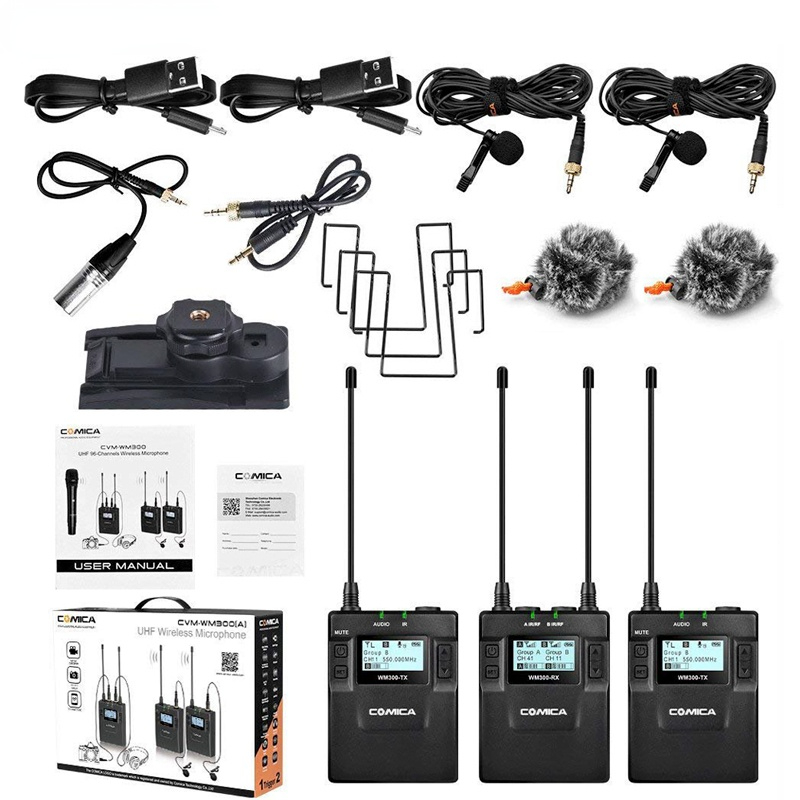 CVM-WM300 96-Channel UHF Wireless Lavalier Lapel Microphone System for Canon Nikon DSLR Camera,XLR Camcorders,Smartphones