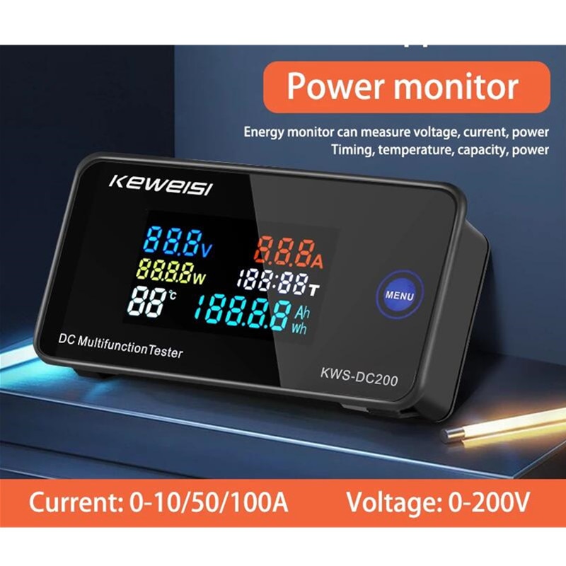 KWS DC200 Voltmeter Ammeter DC 0-200V KWS Power Energy Meter LED Digital DC Wattmeter Electric Meter with Reset Function 0-100A