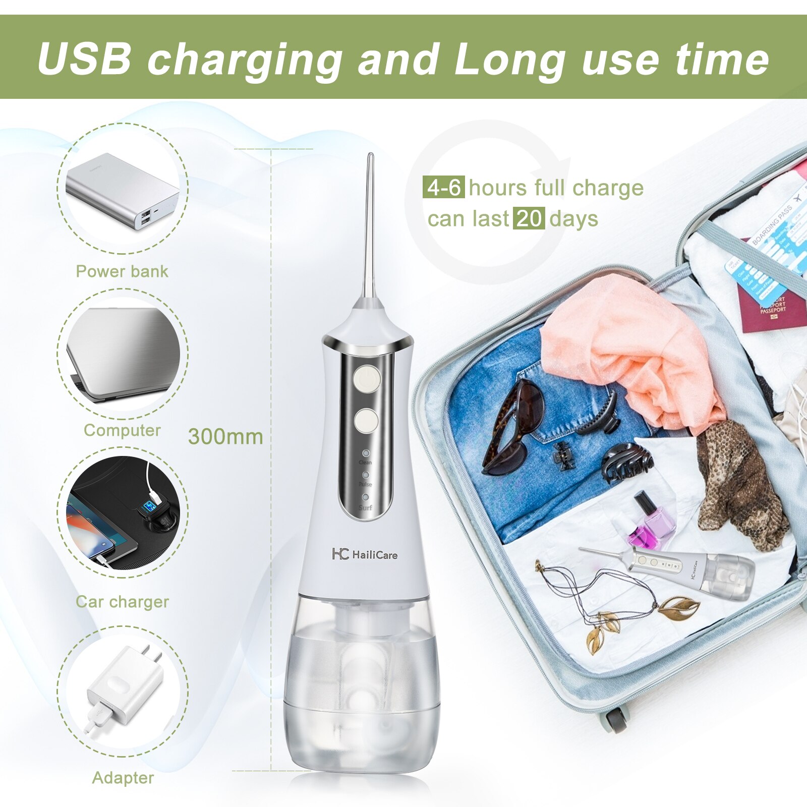 3 Modes Oral Irrigator USB Rechargeable Water Floss Portable Dental Water Flosser Jet 350ml Dental Teeth Cleaner