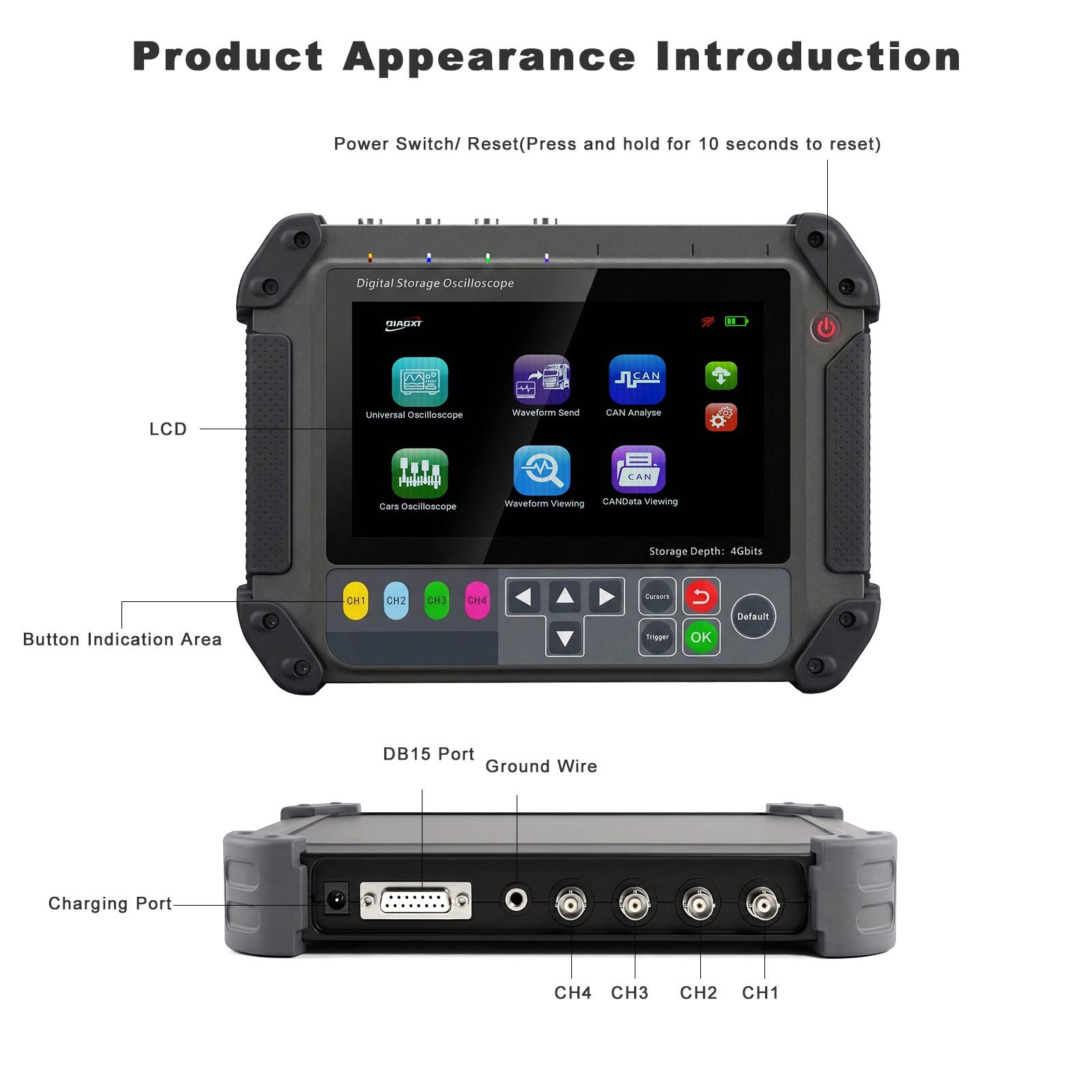 DIAGXT T80 Universal Oscilloscope & Automotive Oscilloscope, Store, Parse, Modify, Send CAN Bus Data, Beginner-friendly with 4G Memory