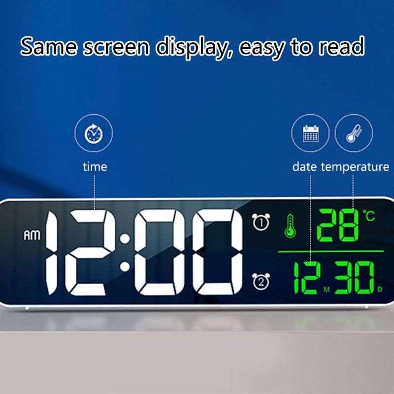 Electronic LED Digital Large Display Morning Alarm Clock Music Brightness USB Rechargeable Clock Snooze Timer for Home Desk Room