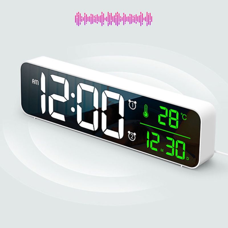 Electronic LED Digital Large Display Morning Alarm Clock Music Brightness USB Rechargeable Clock Snooze Timer for Home Desk Room