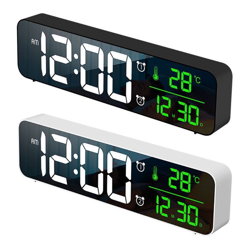 Electronic LED Digital Large Display Morning Alarm Clock Music Brightness USB Rechargeable Clock Snooze Timer for Home Desk Room