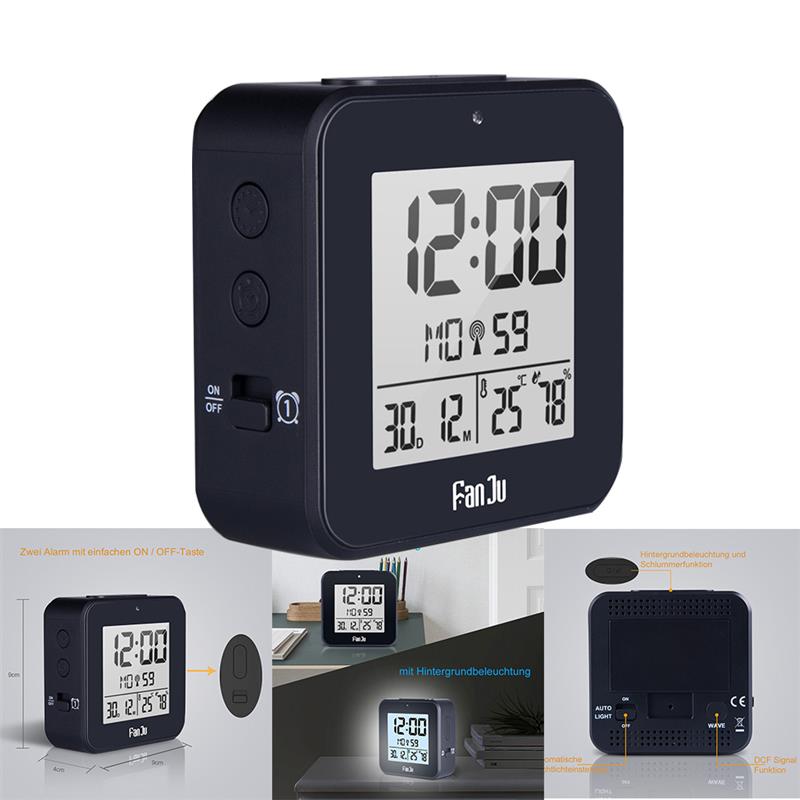 1pcs DCF Digital Alarm Clock Thermometer Hygrometer Desk Table Clocks Daily Alarms Function Automatic Backlight Gift