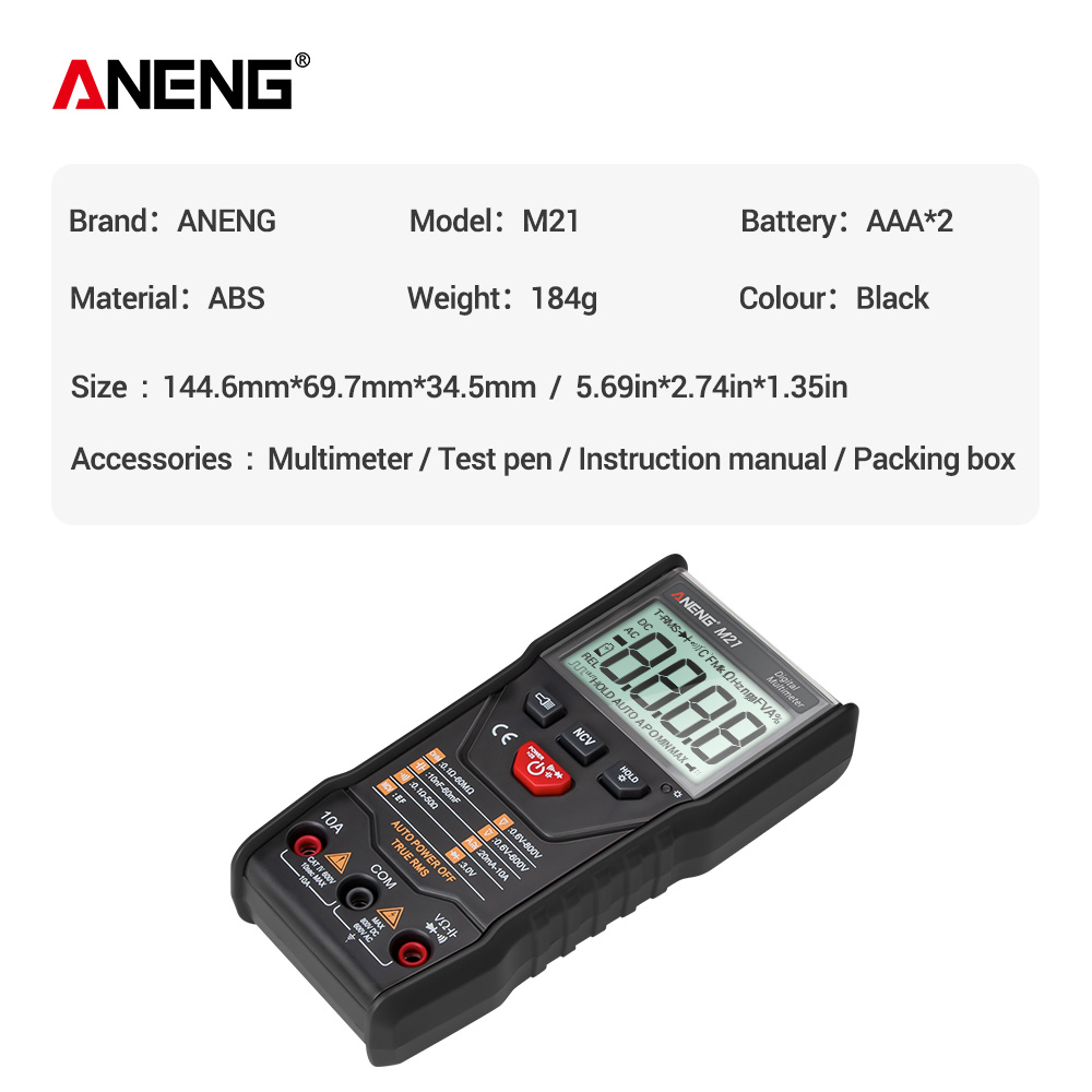 ANENG M21 Digital Auto Multimeter 6000 Counts Backlight AC/DC Portable Ammeter Volt Ohm lcr Meter transistor tester true rms