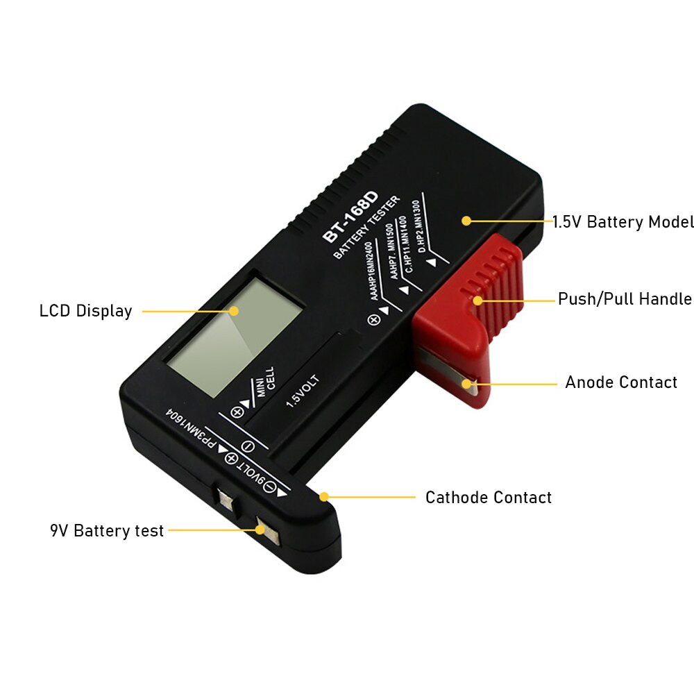 Digital Battery Tester 9V/1.5V/AA/AAA Battery Capacity Tester  Button Cell Volt Checker Universal Battery Tester BT-168D