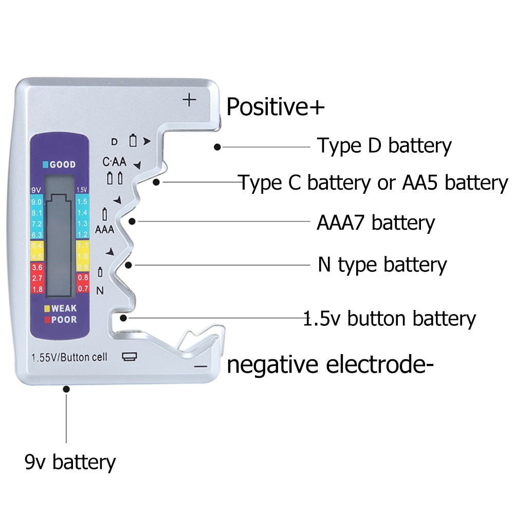 Digital Battery Tester LCD Display C D N AA AAA 9V 1.5V Button Cell Battery Capacity Check Detector Capacitance Diagnostic Tool