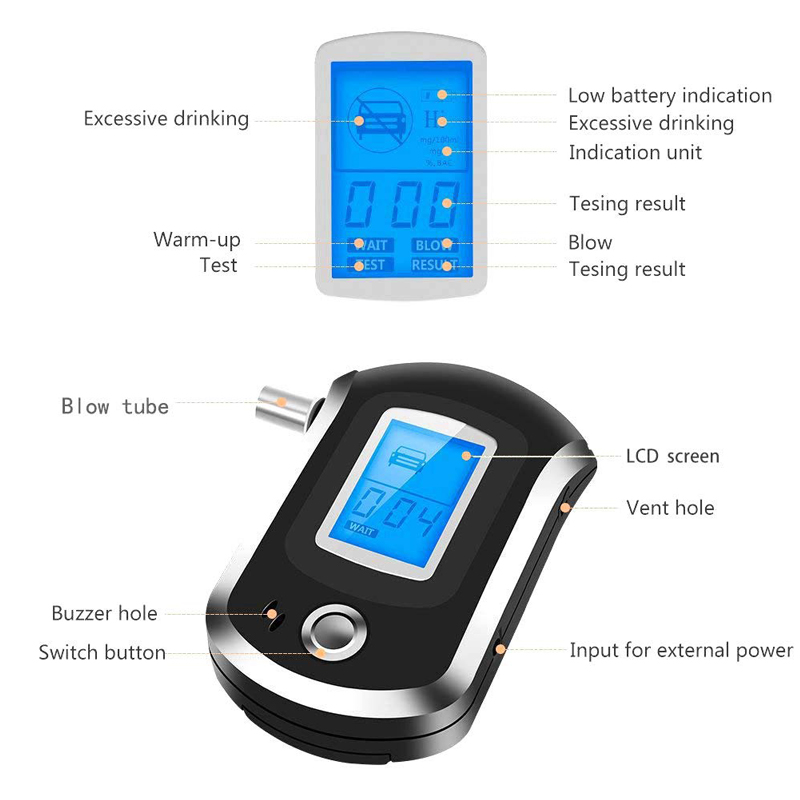 Police Professional Digital Breath Alcohol Tester Breathalyzer With LCD Dispaly Alcohol Testing BAC