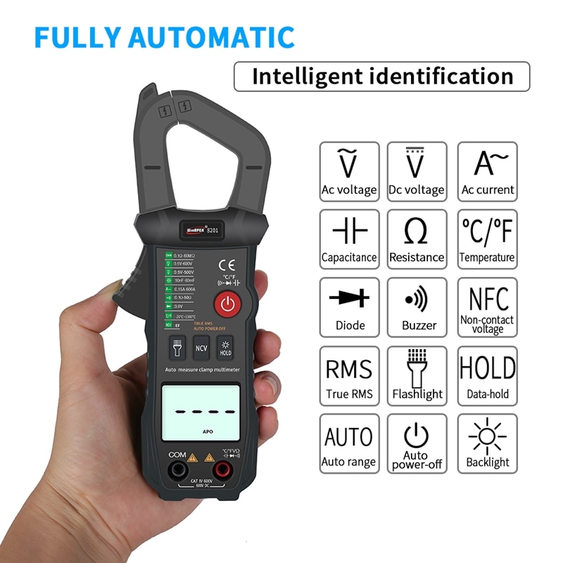 Digital Clamp Meter Auto Range 600A DC AC Volt Current Amp Ohm Capacitance Diode Temp Tester RMS NVC Mulimeter Ammeter