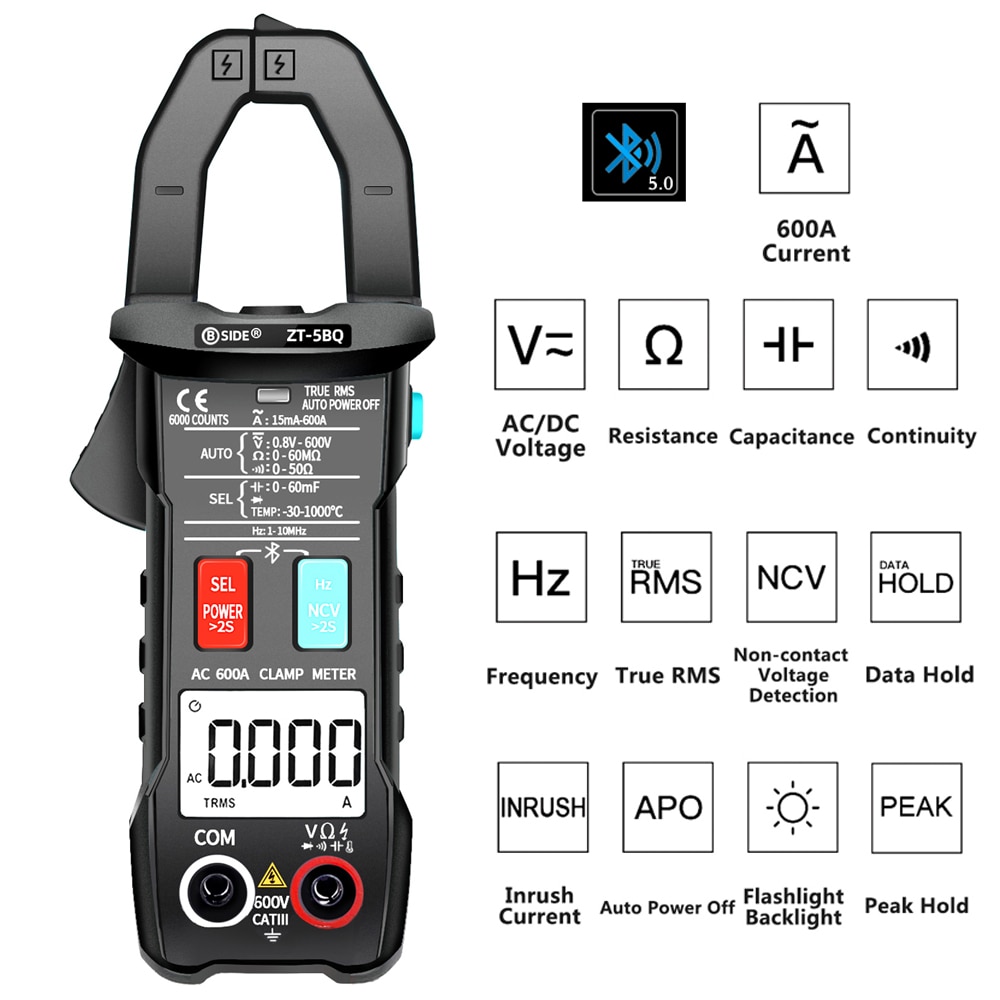 Digital Clamp meter ZT-5BQ/ZT-5B Wireless Technology Smart multimeter True RMS Voltmeter Ammeter Auto Rang Capacitor NCV Tester