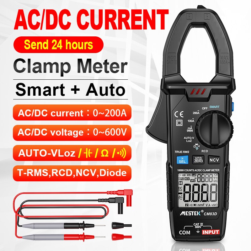 CM83A CM83B CM83C CM83D Digital Clamp Meter 600A DC Current AC/DC Voltage Ohm True RMS Auto Range VFD Capacitance NCV Tester Ammeter Multimeter