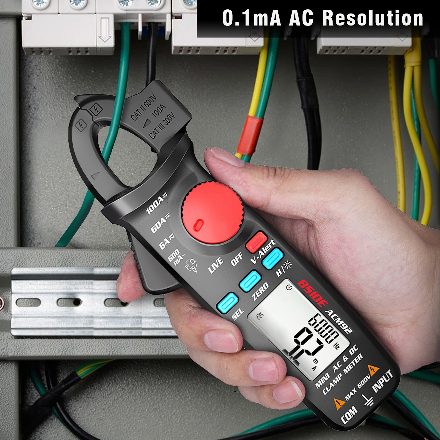 Digital Clamp Meter Multimeter ACM92 DC AC Current 100A 0.1/1mA Car repair Ammeter voltage Ohm Hz NCV Continuity Tester