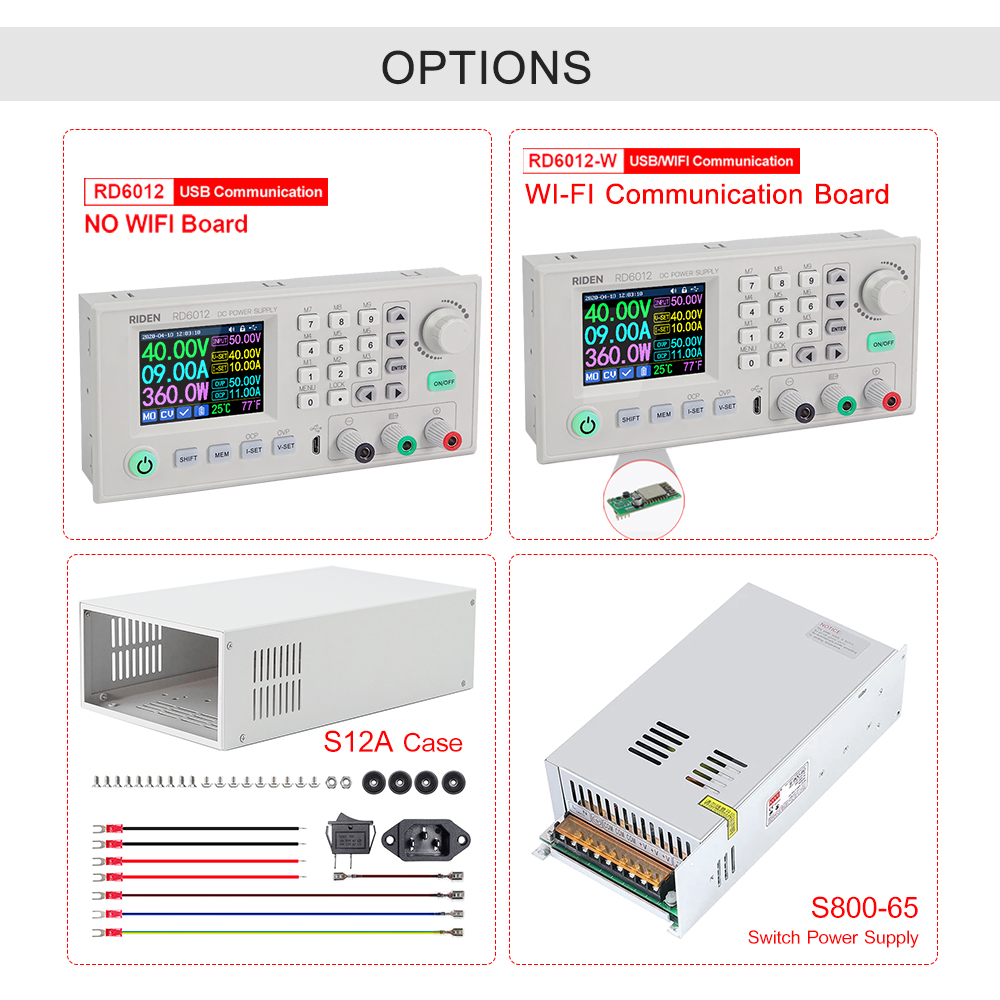 RD6012 RD6012W USB WiFi DC to DC Voltage Step down Power Supply Adjustable buck converter voltmeter multimeter 65V 800W S12A