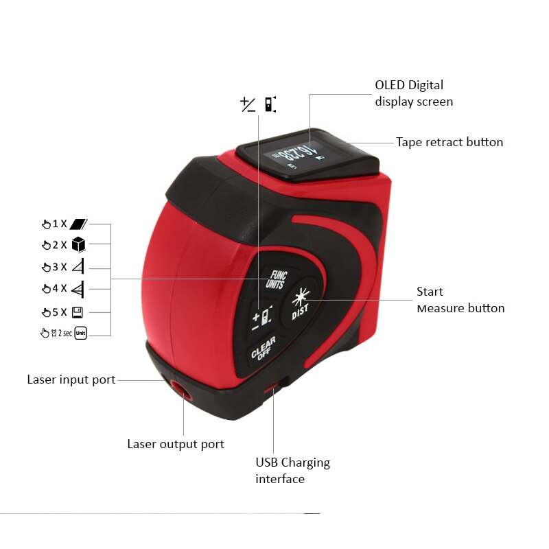 Laser Measuring Tape Measure 40M 60M Digital Distance Meter Rangefinder Retractable 5m Laser Ruler Trena a laser Professional