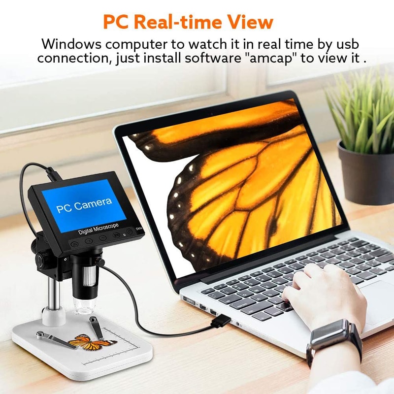 4.3"LCD Display USB Digital Electronic Microscope Endoscope Record 1000X 2 Megapixels with 8 LED Stand for Repair Soldering