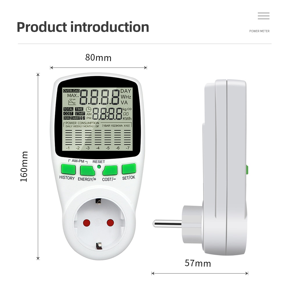 Digital Energy Meter Wattmeter Wattage Electricity Kwh Power Meter LCD Power Meter Outlet Power Analyzer EU US UK AU FR 40% off