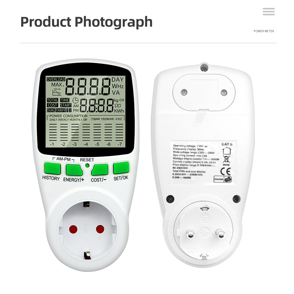 Digital Energy Meter Wattmeter Wattage Electricity Kwh Power Meter LCD Power Meter Outlet Power Analyzer EU US UK AU FR 40% off