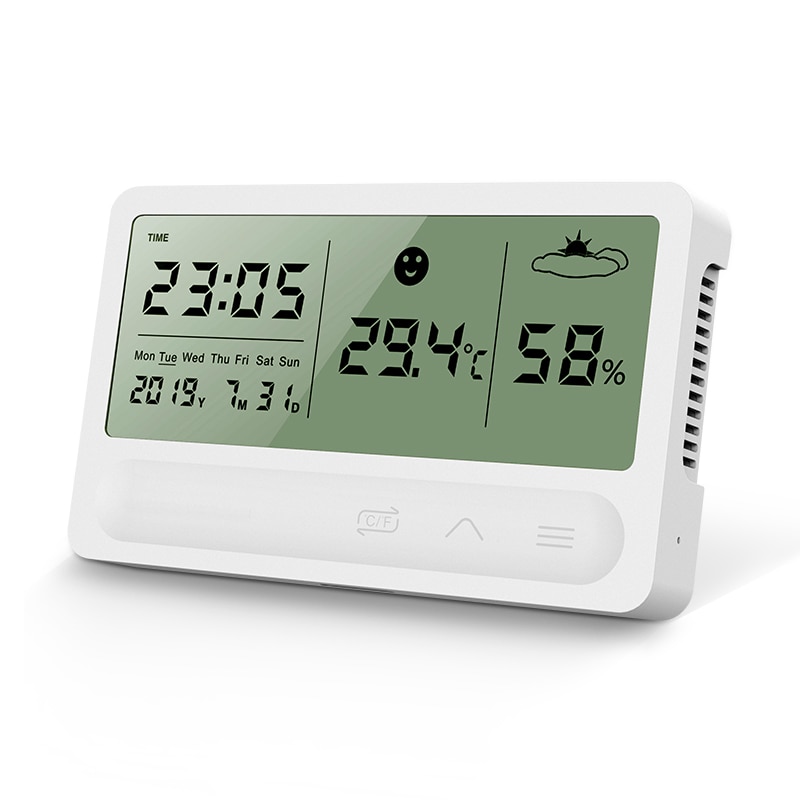 HS-21 Digital Indoor Hygrometer Thermometer Accurate Temperature Digital Humidity Meter With Date/Time Display Alarm Clock In Bedroom