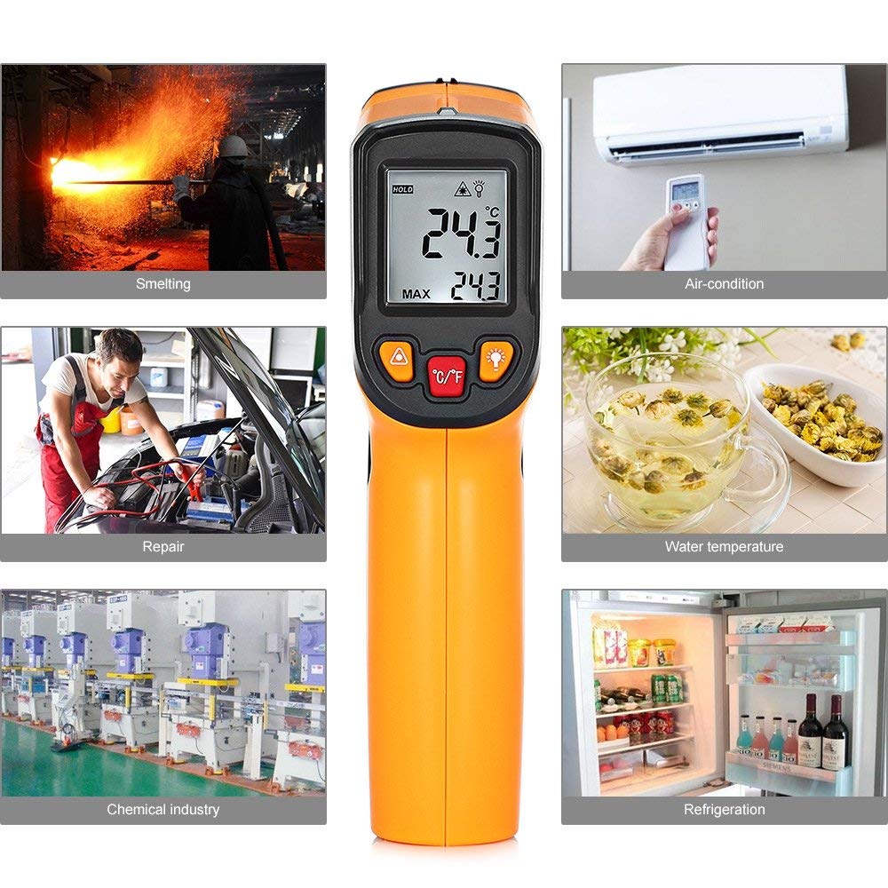 Digital Infrared Thermometer C/F Non Contact Infrared Thermometer Pyrometer IR Laser Temperature Meter Gun -50~380/600 Degree