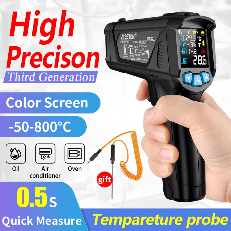 Digital Infrared Thermometer Laser Temperature Meter Meter Non-contact Pyrometer Imager Hygrometer Color LCD Light  AlarmI R01A IR01B IR01C IR01D