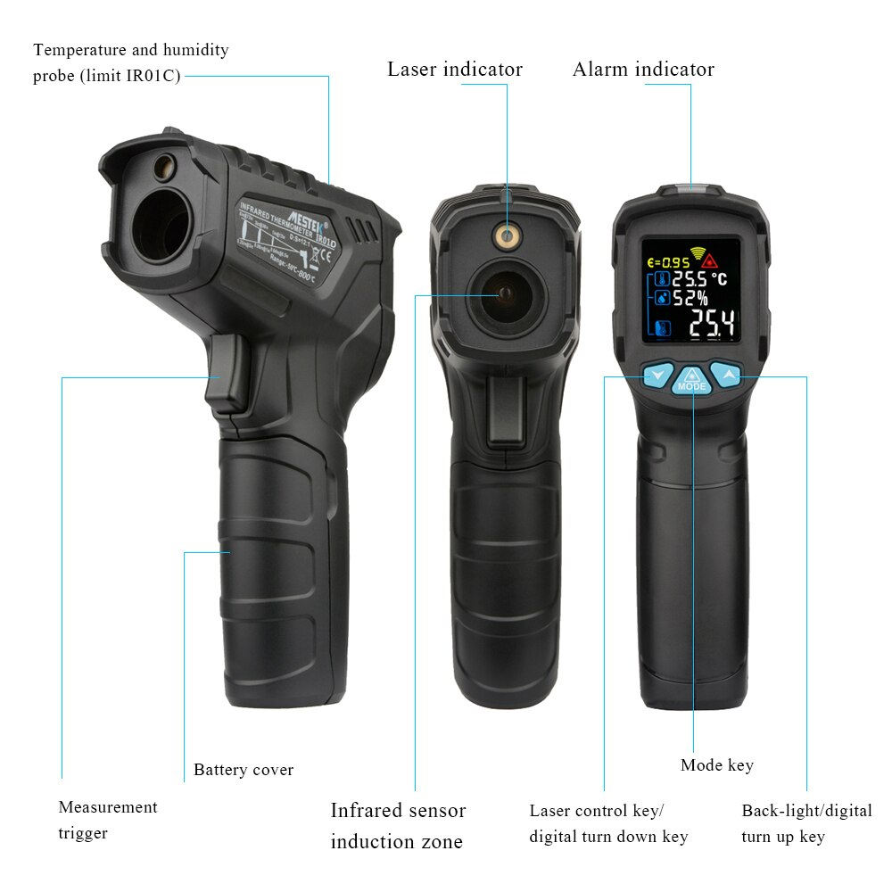 Digital Infrared Thermometer Laser Temperature Meter Meter Non-contact Pyrometer Imager Hygrometer Color LCD Light  AlarmI R01A IR01B IR01C IR01D