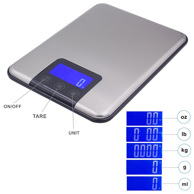 Digital Kitchen Scale Multifunction Food Scale with Foldable Hook, 33lb/15kg, Stainless Steel Platform, Larger Backlit LCD