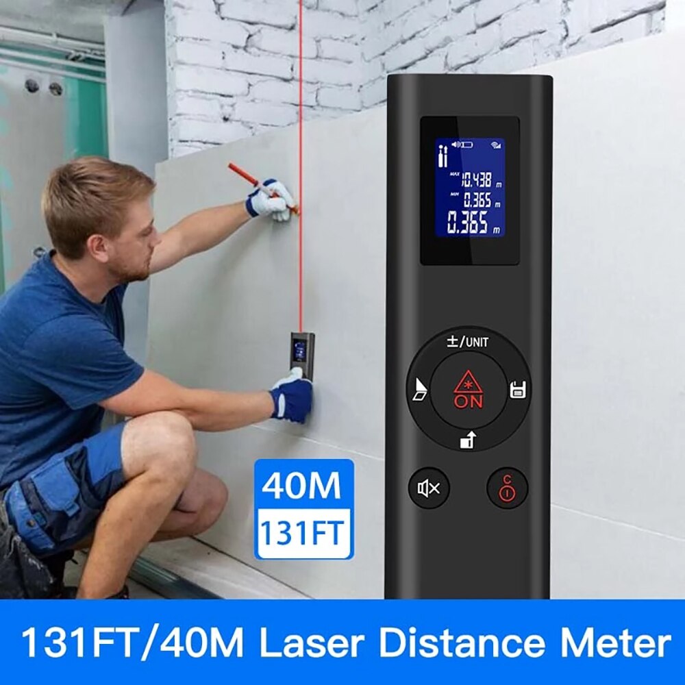 40m Digital Laser Rangefinder Mini USB Charging Rechargeable Handheld Distance Meter For Indoor Design Construction Field
