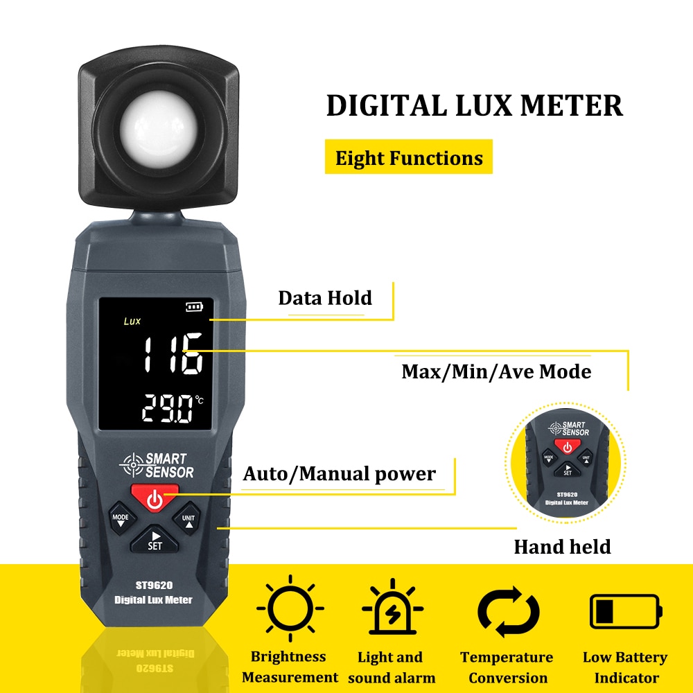 ST6813 ST9620 Digital Light Meter Lux Meter Colorful LCD Luxmeter Photometer uv Meter UV Radiometer Handheld Illuminometer Photometer