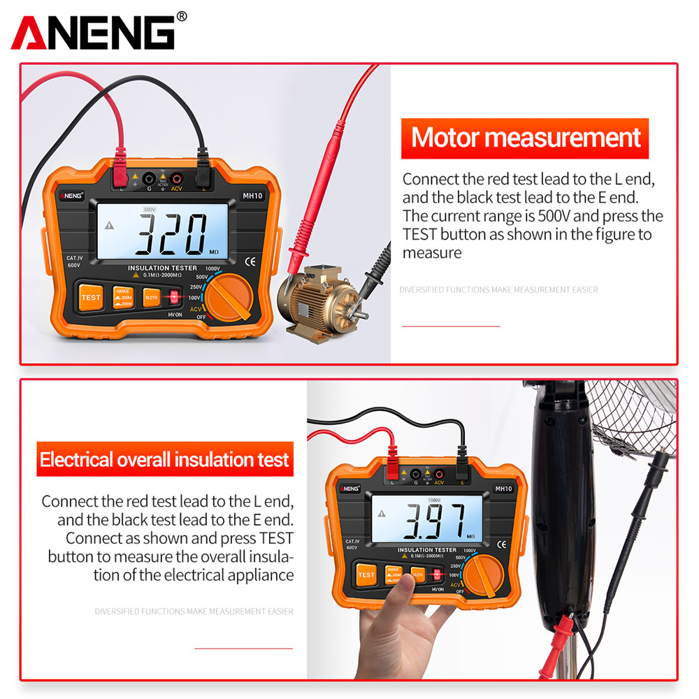 ANENG MH10 Digital Megohmmeter Megger Meter Insulation Earth Ground Resistance 100-1000V Ohm Voltage Tester