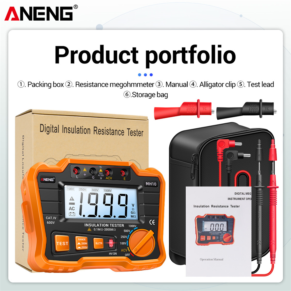 ANENG MH10 Digital Megohmmeter Megger Meter Insulation Earth Ground Resistance 100-1000V Ohm Voltage Tester