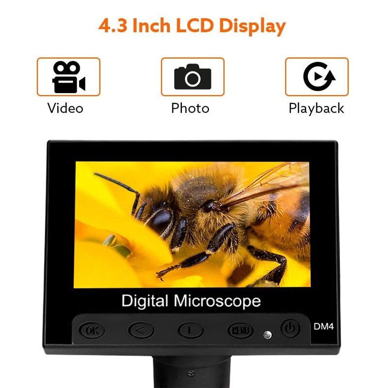 1000X digital microscope electronic video microscope 4.3 inch HD LCD soldering microscope phone repair Magnifier + metal stand