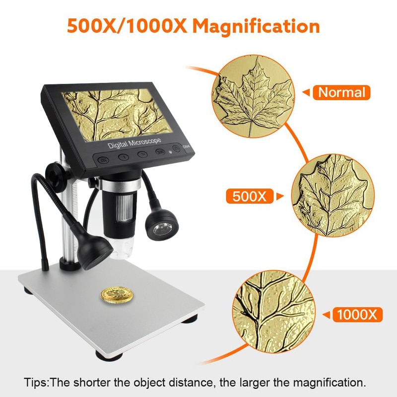1000X digital microscope electronic video microscope 4.3 inch HD LCD soldering microscope phone repair Magnifier + metal stand