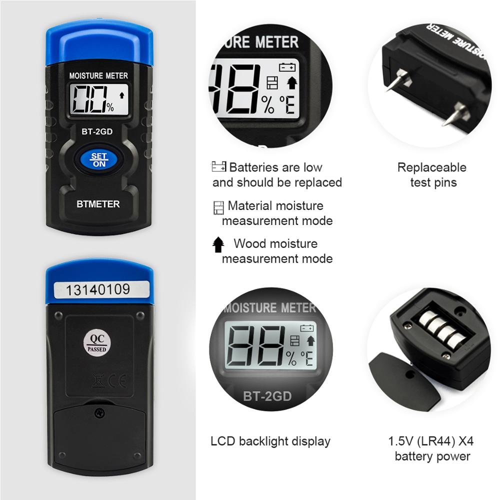 Digital Moisture Meter,Pin Type Water Leak Detector,Moisture Content Level Tester With LCD Back Light Humidity Moist Tester