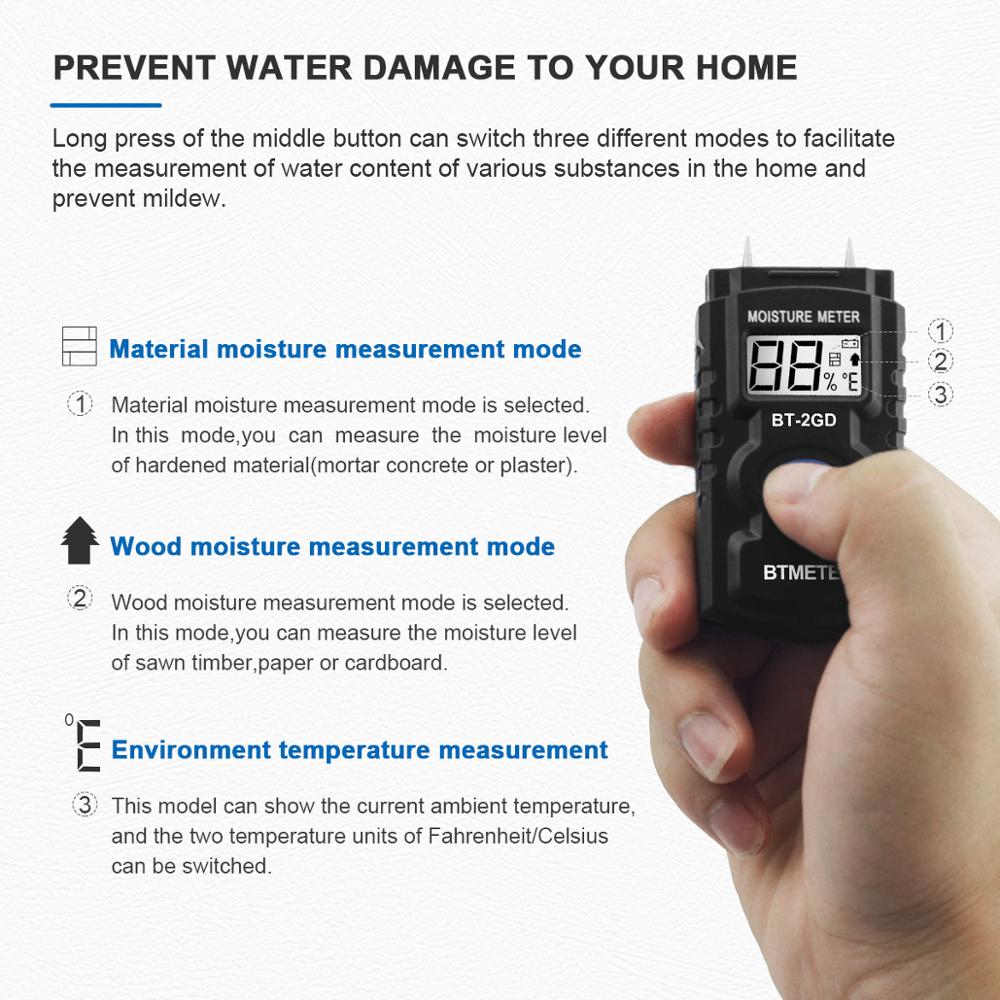 Digital Moisture Meter,Pin Type Water Leak Detector,Moisture Content Level Tester With LCD Back Light Humidity Moist Tester