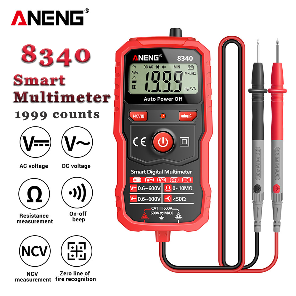 ANENG 8340 Digital Multimeter Voltmeter Ohm Meter 1999 Counts AC/DC Voltage Resistance NCV Tester for Home Circuit Repair