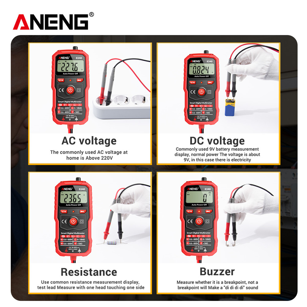 ANENG 8340 Digital Multimeter Voltmeter Ohm Meter 1999 Counts AC/DC Voltage Resistance NCV Tester for Home Circuit Repair