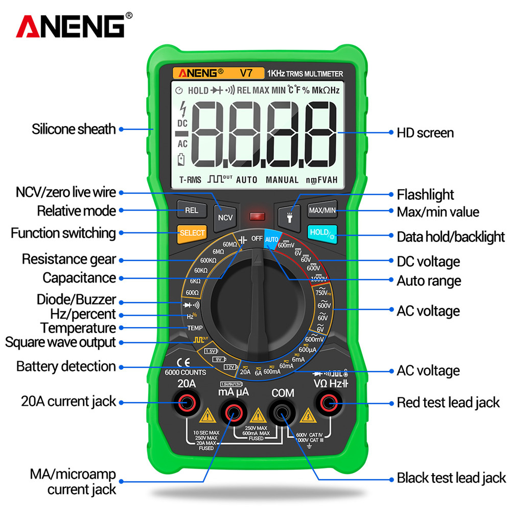 ANENG V7 Digital Multimeter 6000 Counts Avometer Transistor Capacitor Tester Multimetro Digital Profissional Lcr Meter Multimetr