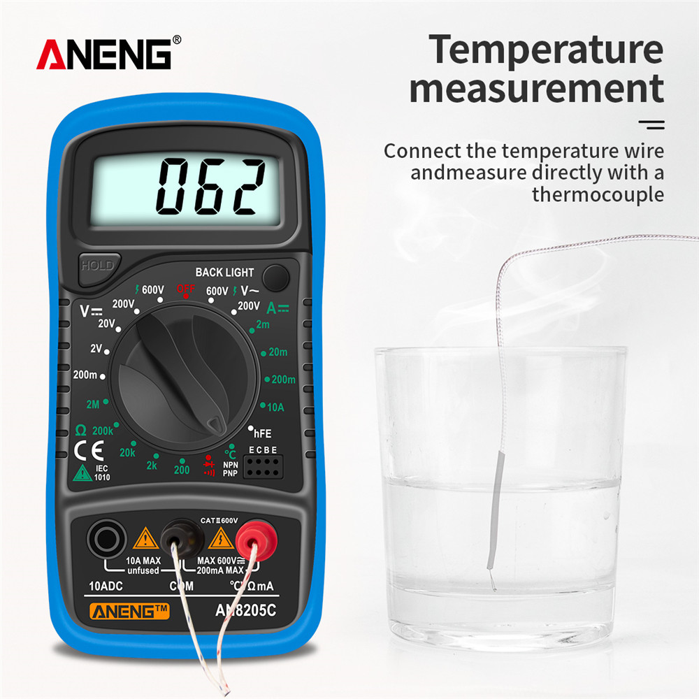 ANENG AN8205C Digital Multimeter AC/DC Ammeter Volt Ohm Tester Meter Multimetro With Thermocouple LCD Backlight Portable