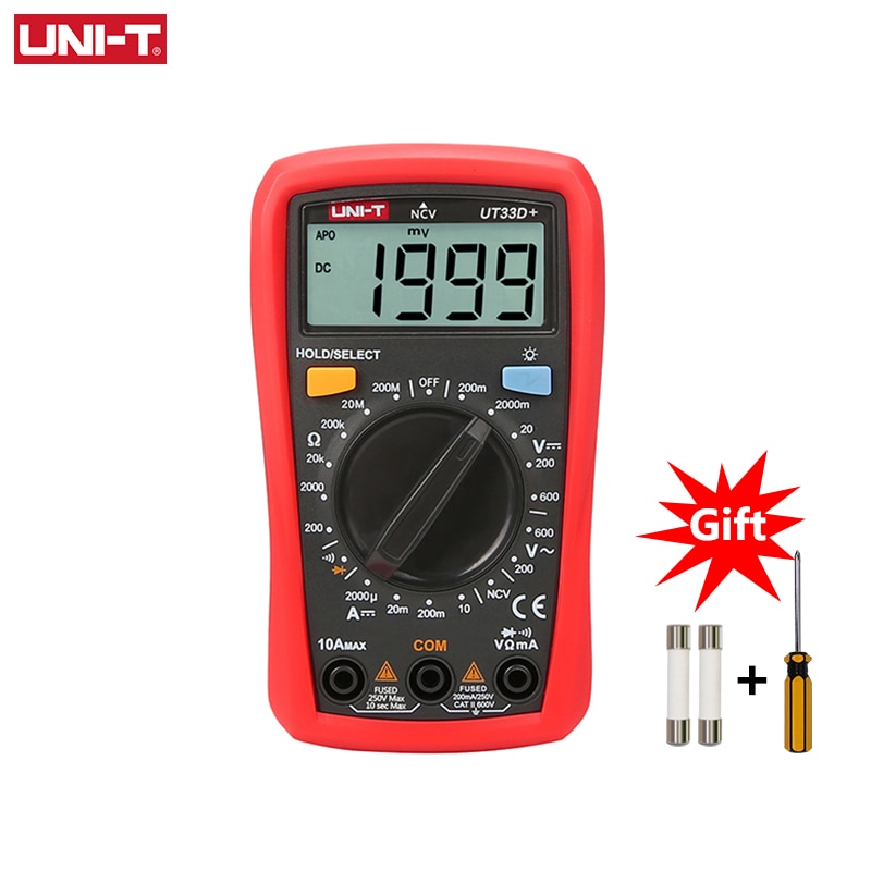 UNI-T UT33D+ Mini Digital Multimeter 600V NCV Palm Size Manual Range AC DC Voltmeter Ammeter Resistance Capatitance Tester