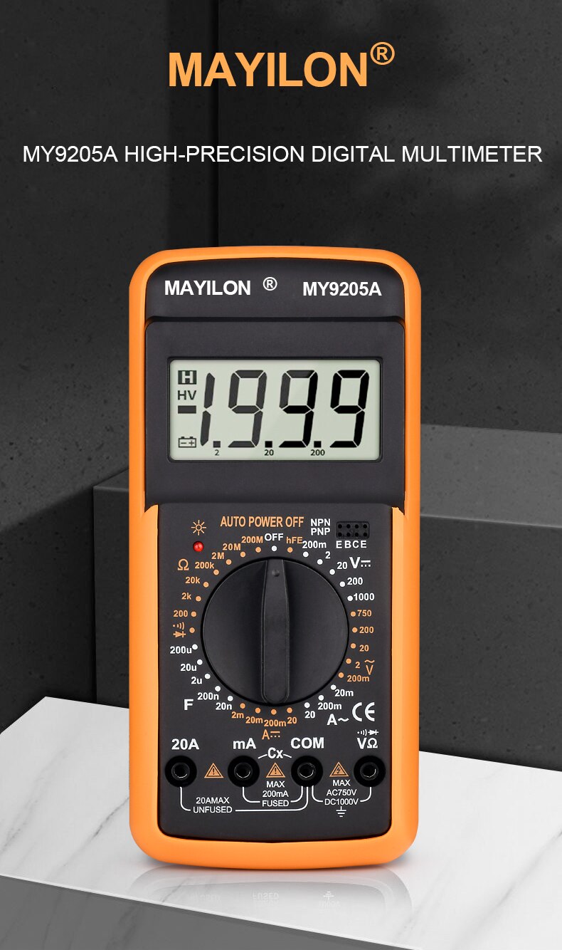 9205A Digital Multimeter DMM AC DC Voltage Current Ohm Capacitance hFE Portable Ammeter Voltmeter Meter TRMS Hz Ohm Multimeters