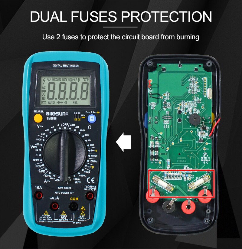 Digital  Multimeter Auto Range 3999 counts AC/DC Ammeter Voltage ohm Tester Current Ohm NCV REL With Backlight