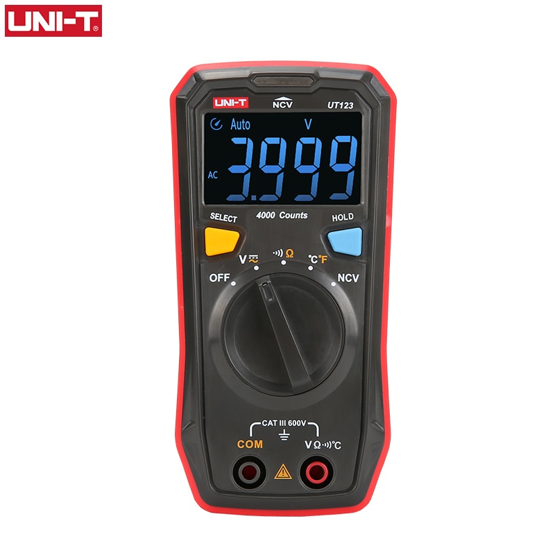 UNI-T Auto Range Mini Digital Multimeter Temperature Tester UT123 UT123D Data hold AC DC Voltmeter Pocket Voltage Ampere Ohm Meter