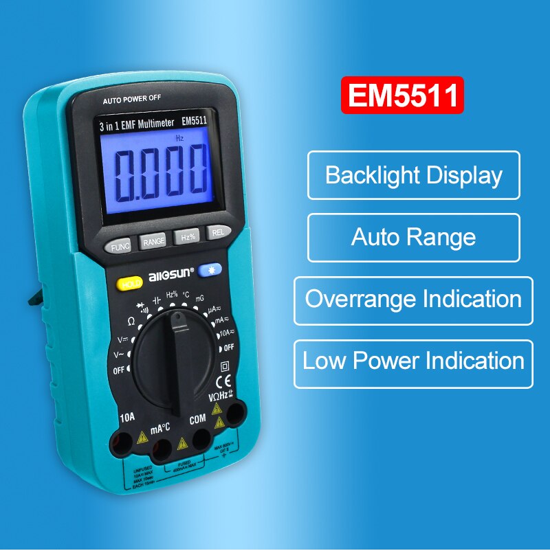 EM5511 3in1 Auto Range  Digital Multimeter Voltmeter Ammeter Ohmmeter DC AC EMF Multimeter Automotive Tester