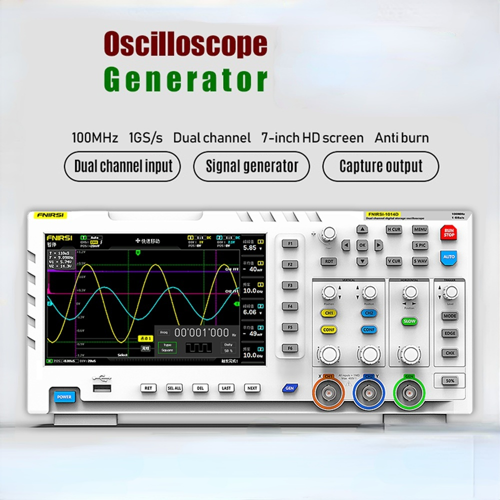 FNIRSI-1014D Digital Oscilloscope 2 In 1 Dual Channel Input Signal Generator 100MHz* 2 Ana-log Bandwidth 1GSa/s Sampling Rate