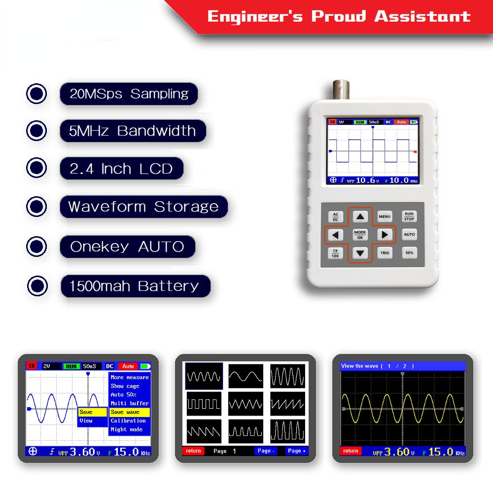 DSO FNIRSI PRO Handheld mini portable digital oscilloscope 5M bandwidth 20MSps sampling rate