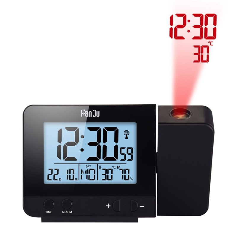 Digital Projection Alarm Clock Date Snooze Function LED Projector Desk Table Thermometer Hygrometer Lazy Clock Time Backlight